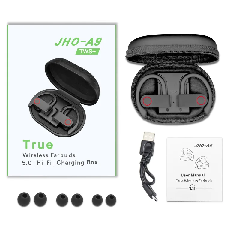 2020 New Bt 5.0 A9 TWS Wireless Earphone In-ear Ear Hook Sports Headphone Noise Cancelling Stereo Earphone Headphone with Hook