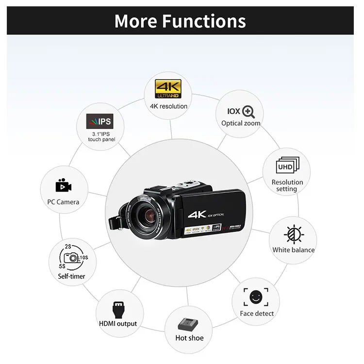 Battery WIFI APP 60FPS 10X Optic Zoom Time Lapse Vlog DAR Professional 4k Digital Camcoder Video Camera with 3.1inch IPS Panel