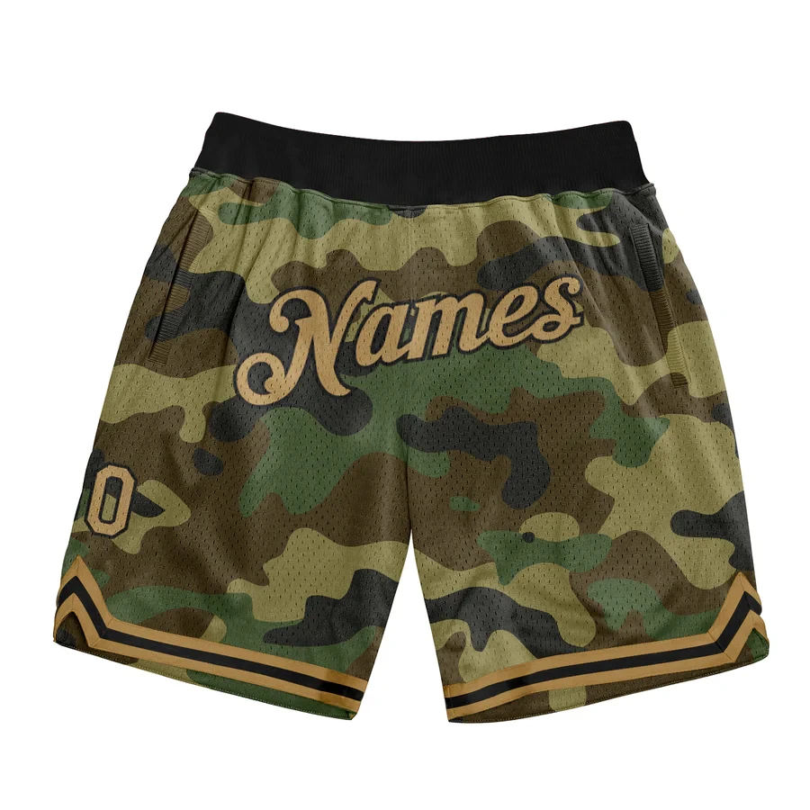 Sublimation 3D Printed Camo Old Gold-Black Custom Sport Shorts OEM Manufacture Authentic Salute To Service Basketball Shorts
