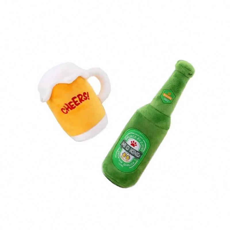 BEEJAY Simulation beer mug beer bottle squeaking sounding plush stuffed pet toy