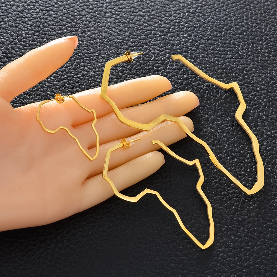 
African Map Big Earrings Exaggerate Larger Earring Gold Color Africa Ornaments Traditional Ethnic Hyperbole Gift 