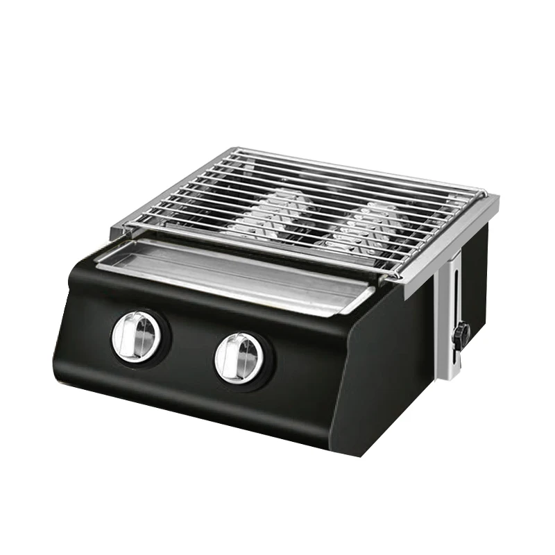 Hot Sell Outdoor Barbecue Grills 2 Head Chicken Grill Stove Black Small Gas Grill