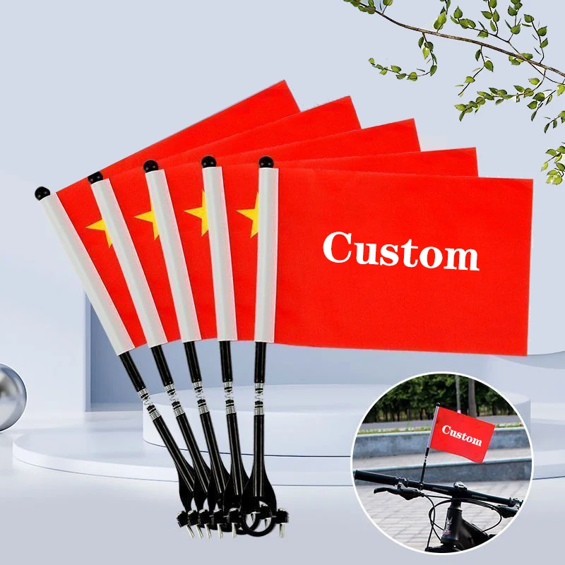 Nuoxin Custom Sublimation Bicycle Flag Bracket Safety Warning Flag 14*21cm Polyester Bicycle Flag With Flagpole