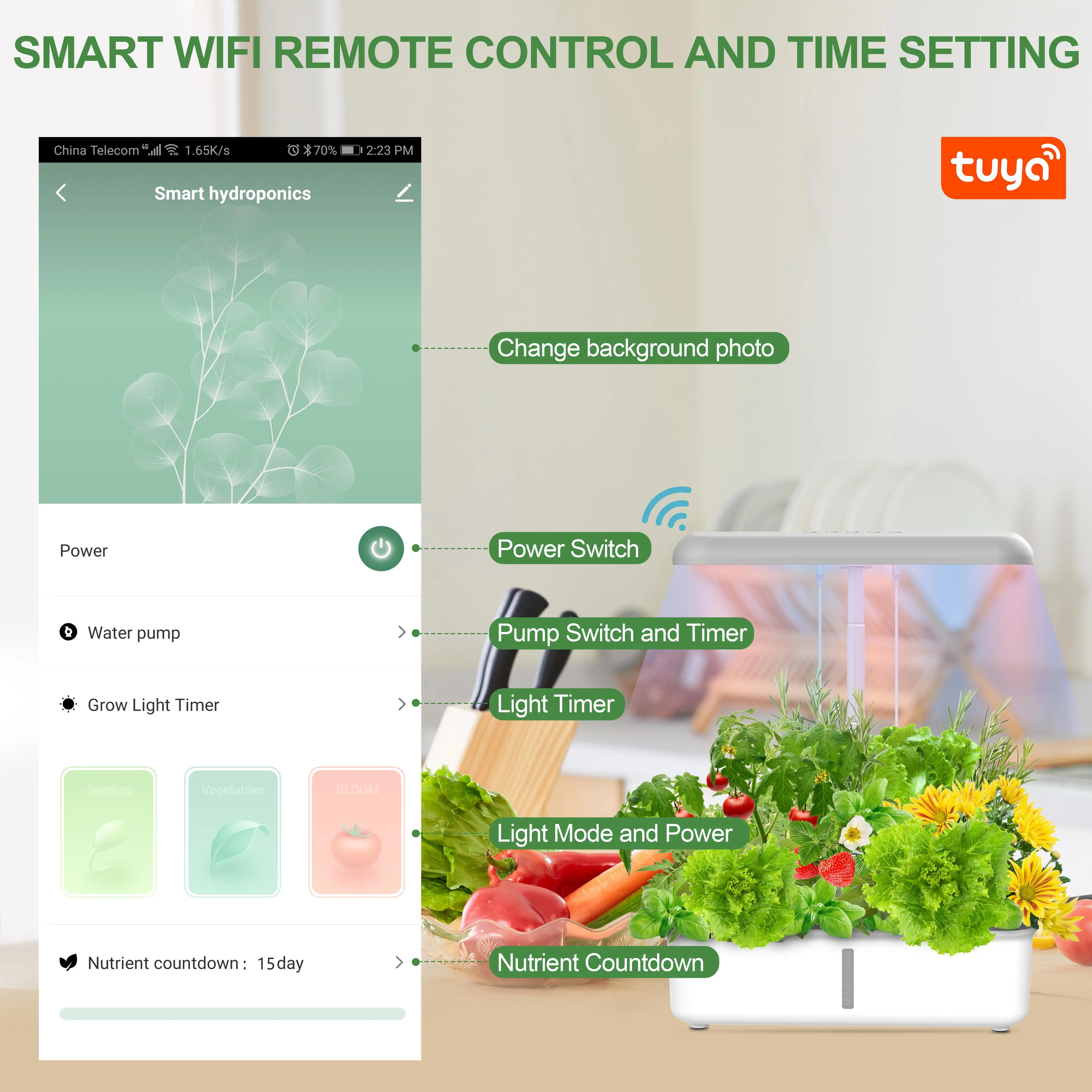 Wholesale height adjustable grow LED plant light lettuce WiFi smart indoor garden hydroponics systems