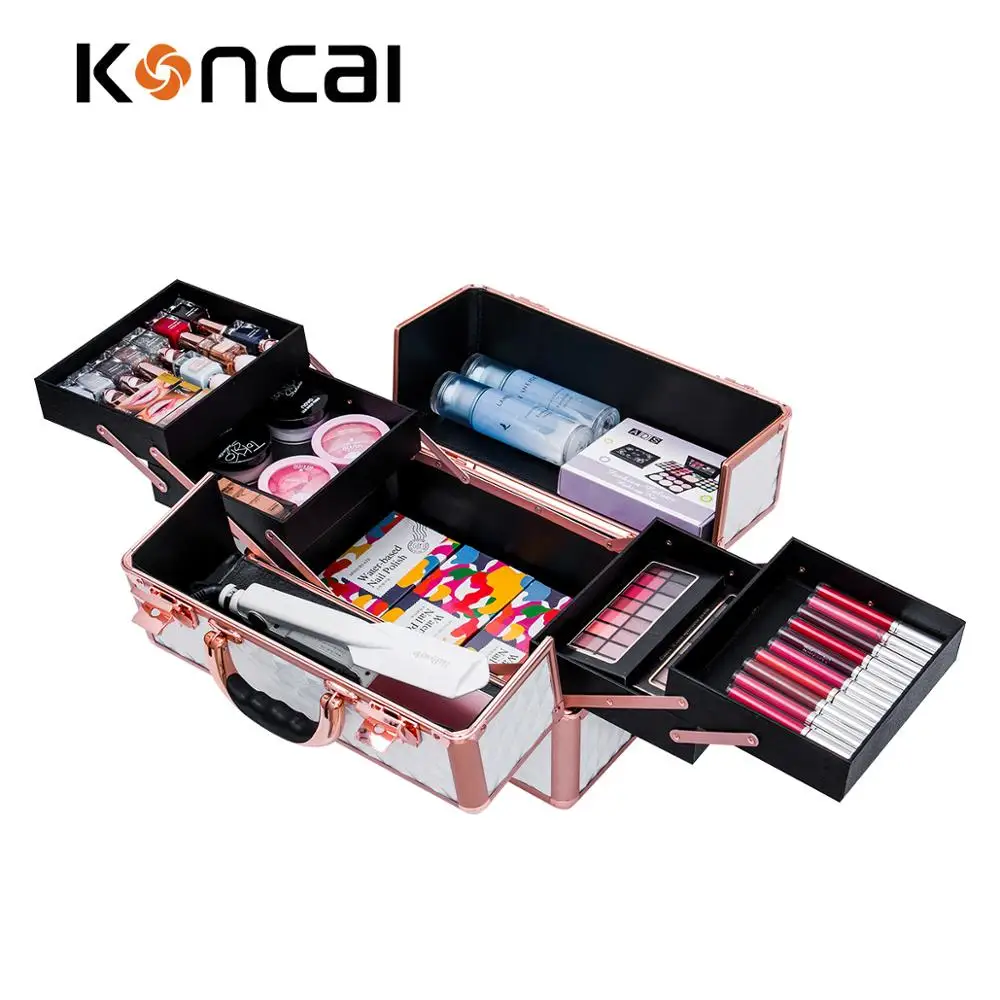 FAMA Certificated Factory Rose Pink Large Capacity Beauty Case Vanity Box With Handle KC-MB153A-M