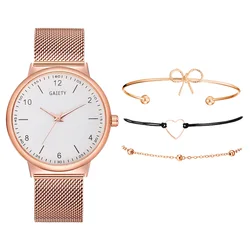 Quartz Wristwatch Alloy Strap Ladies Casual Round Rose Gold Watches Bracelet Set Fashion Jewelry Accessories