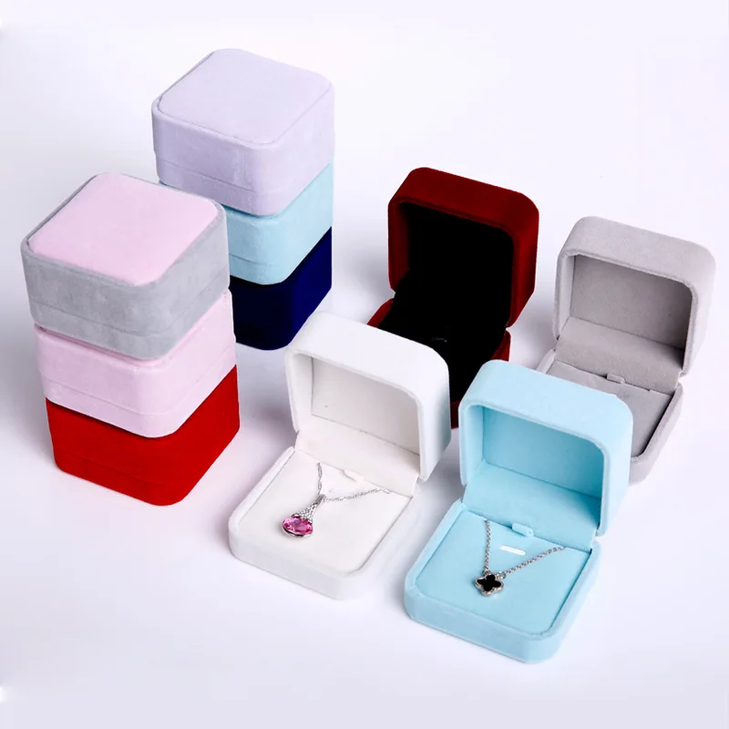 Fashion velvet multi color jewelry box wholesale high quality pendant necklace jewelry packaging boxes custom gift box with logo