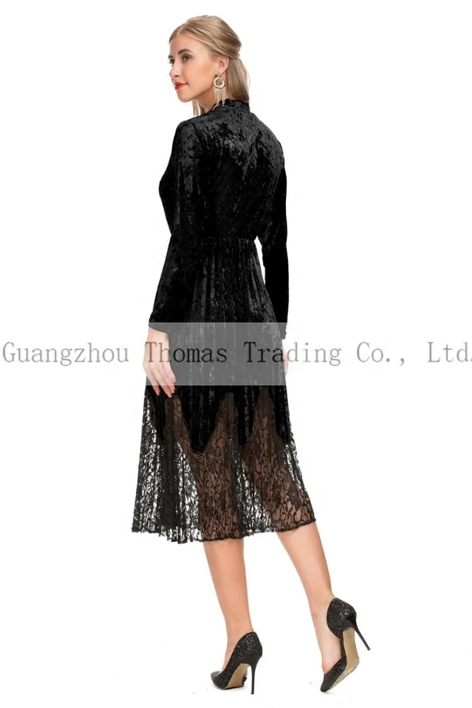 
Wholesale Women Velvet Long Sleeve Dress For Spring Autumn Black Red 
