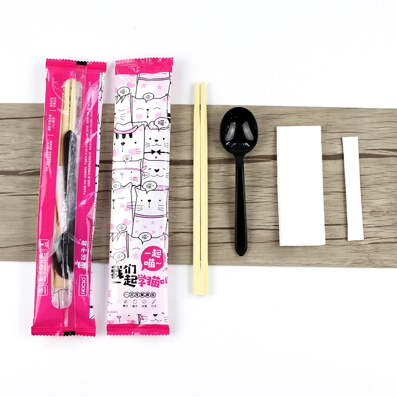 
Individual wrapped Cutlery Disposable Chopsticks Spoons set Customized 