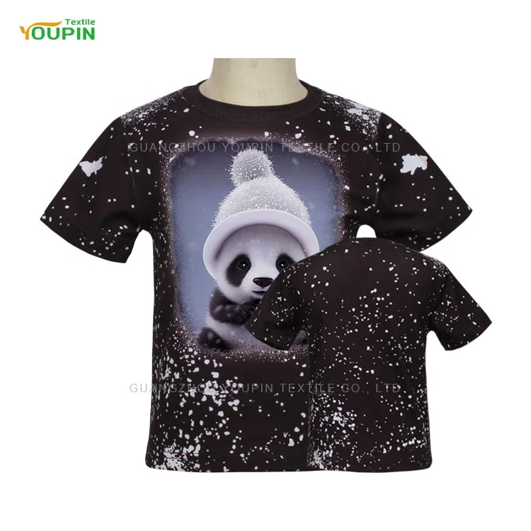 Youpin Wholesale Custom Printed Black Bleached Shirts Sublimation Polyester Cotton Feeling Unisex Children T-shirts