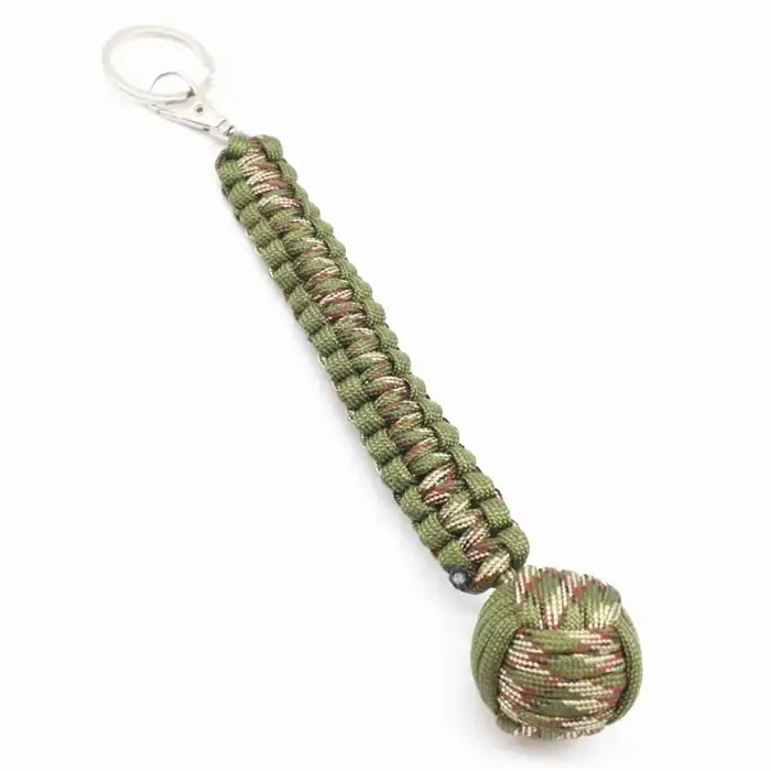 Custom Braided Lanyard Stainless Steel Ball Monkey Fist Paracord Keychain With Key Ring