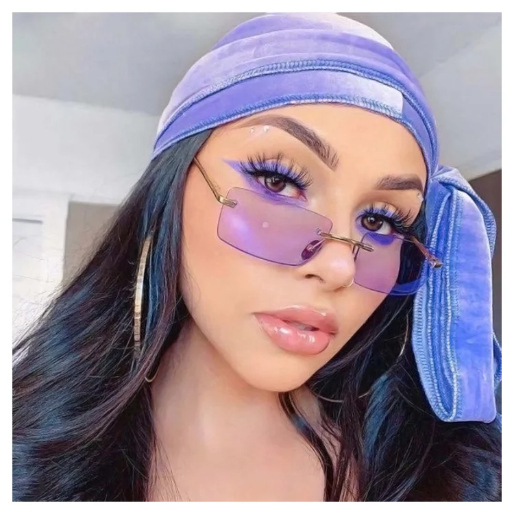 
 2021 Hot Sale Street Beat Fashion Rimless Square Frame sunglasses, 2020 women 2021hot sale shades sunglasses  