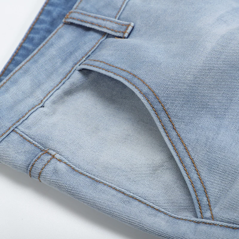 
guangxi yulin wholesale price cargo jeans light blue overalls pants stretch bleached slim fit softener men jeans 