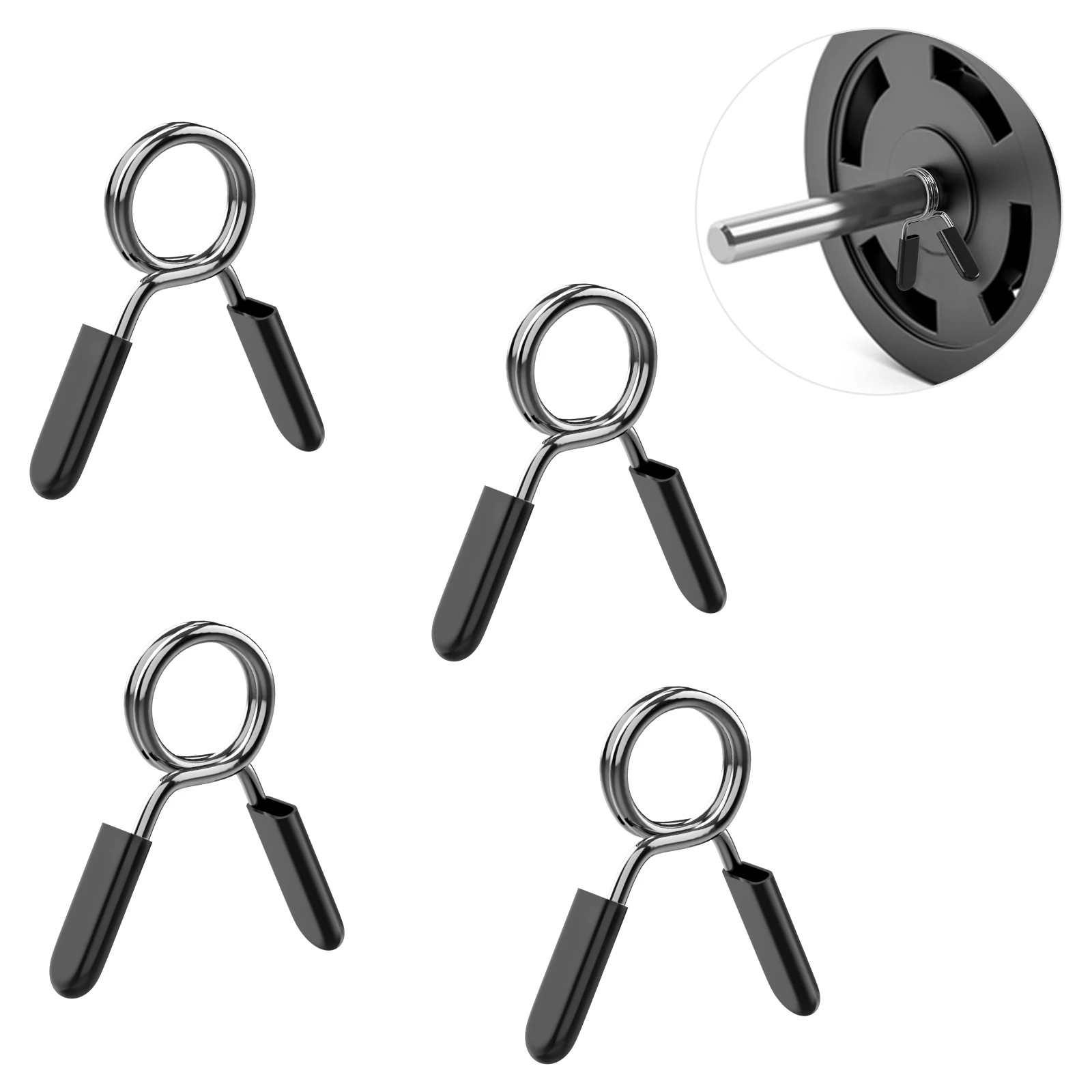 MoKo Barbell Clip Set, 4 Pack Exercise Collars Barbell Clip Clamps Spring Lock Clamp Collar Clip Workout Accessories
