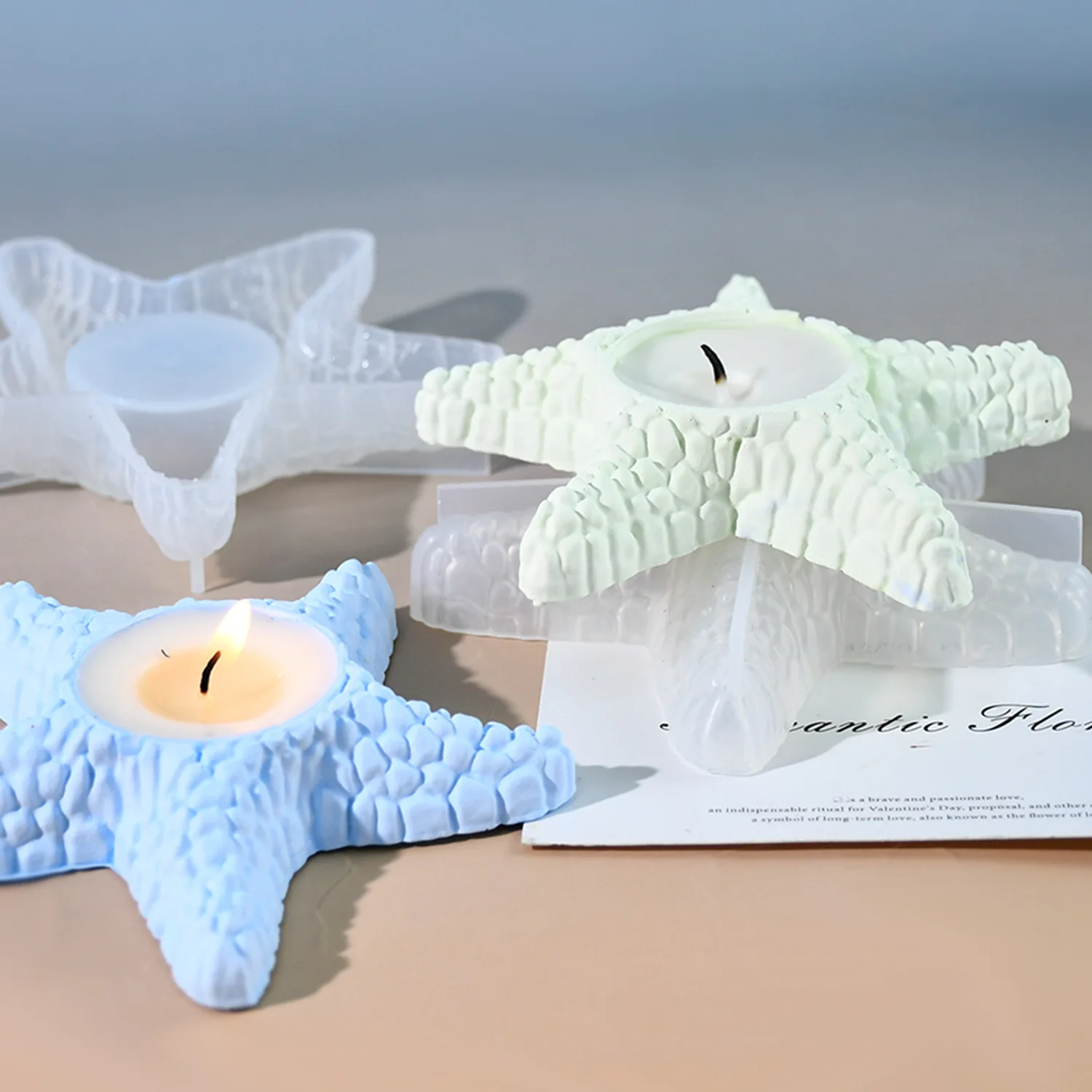 CARATTE 3D Starfish Candle Holder Silicone Mold Ocean Style Resin Plaster Gypsum Candlestick Mould