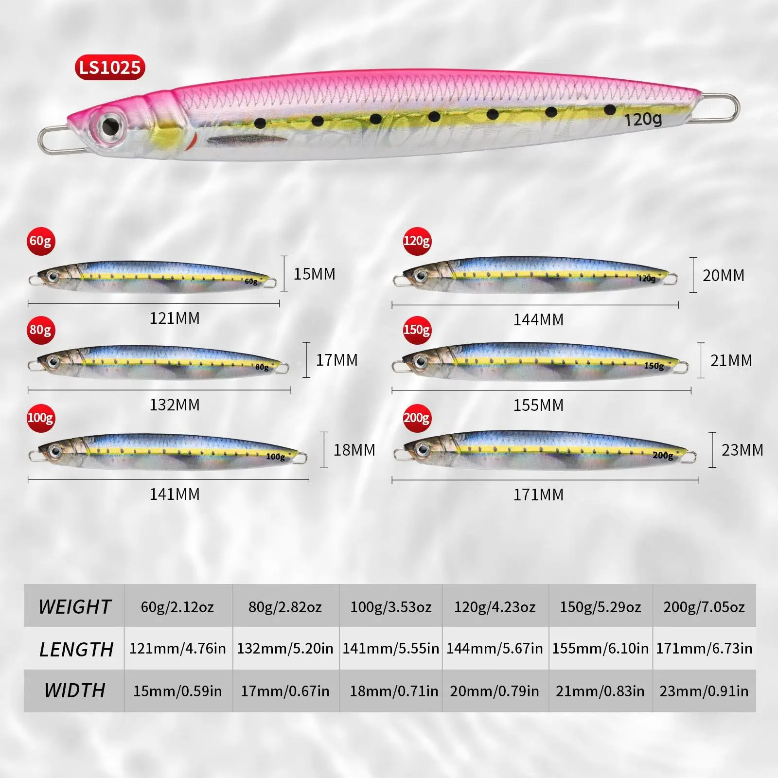 New 40g 60g 80g 100g 120g 150g 200g Vertical Sinking Metal jigs 3D Coating Needle Jigging