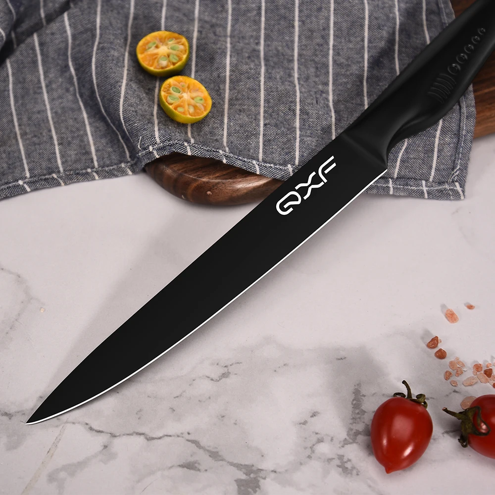 QXF Черная Акула серии черное покрытие стиль 8 дюймов из нержавеющей стали нож для Разделки мяса с полой ручкой