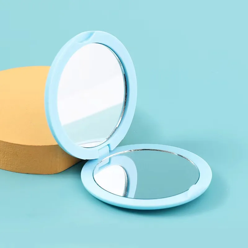 Personalised Fashionable White Round Plastic Cosmetic Double Side Fold Portable Makeup Compact Pocket Mirror