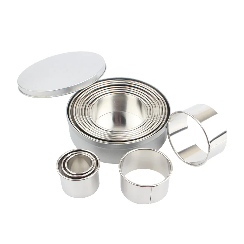 Food Grade 304 Stainless Steel Cookie Cutter 12Pcs/Set Round  Mousse Cake Ring Set Rolled edge cookie cutter