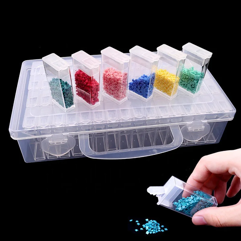 Diamond Painting Box Storage Containers with 200pcs Label Stickers 64 Grids 5D Storage Boxes & Bins Plastic White Modern 400g