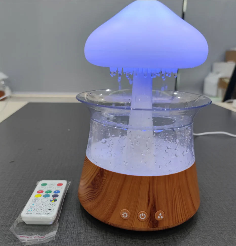Original Factory Home decoration night lamp water drop mushroom raindrop humidifier aroma diffuser 2023 with Remote Control