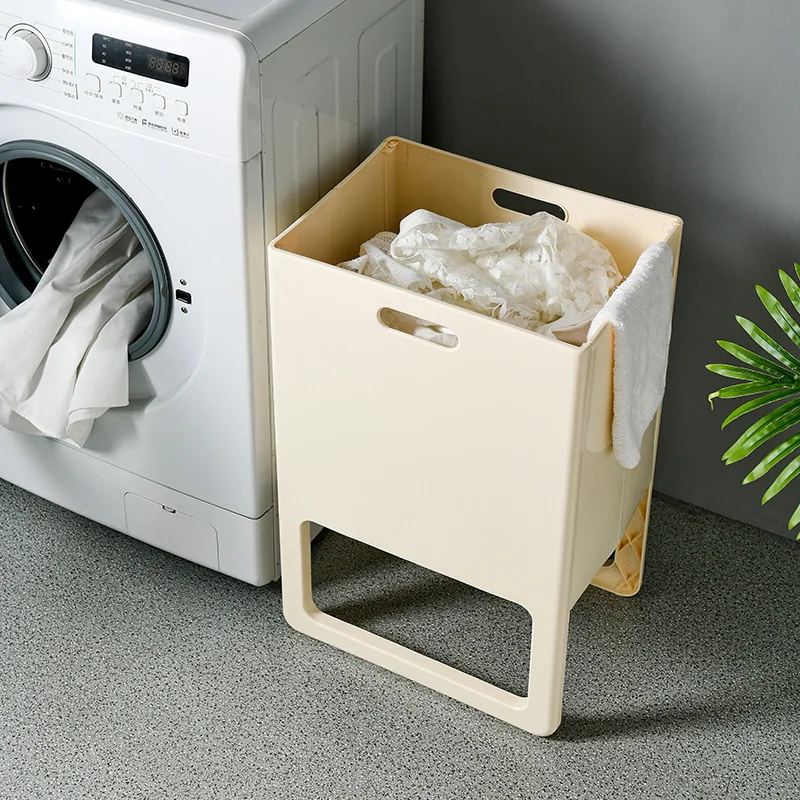 Household Bedroom Bathroom Plastic Laundry Basket Storage Rack Standing Folding Clothes Storage Basket