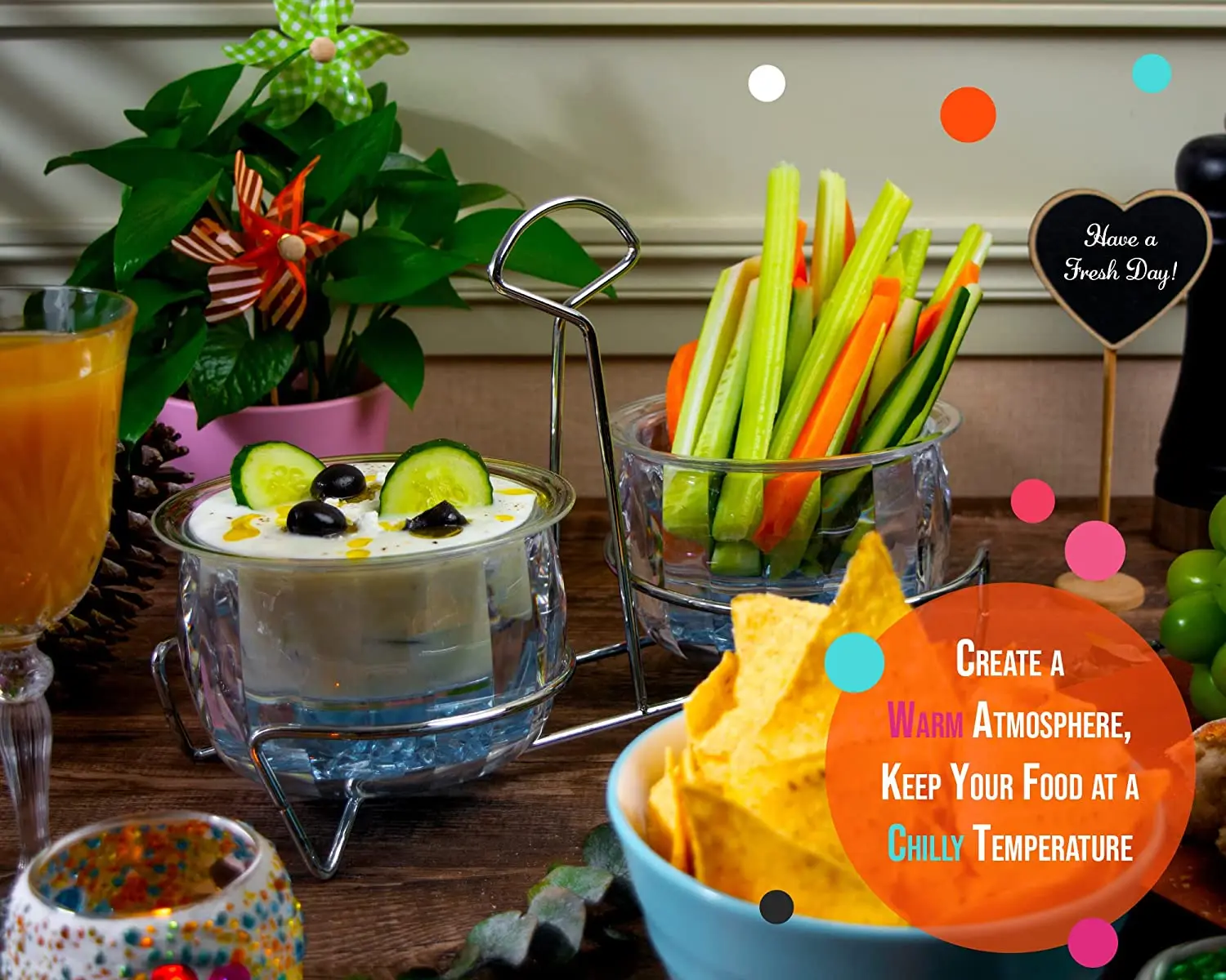 Wholesale party for chip and dip Chillers serving set Salad Bowl On Ice chilled serving food Dip Bowls