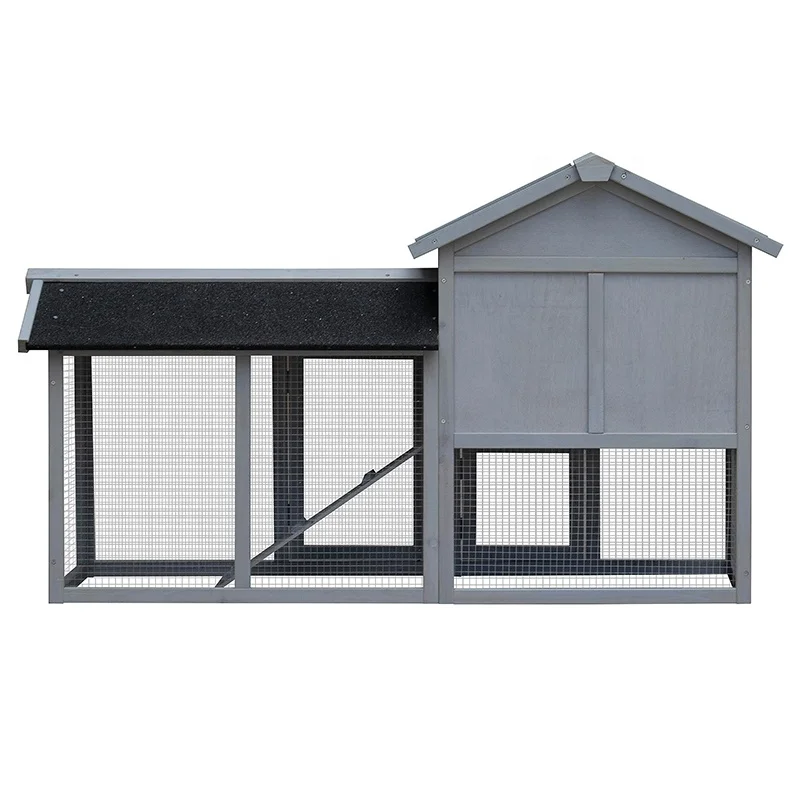 Rabbit Hutch Outdoor 2-Tier Bunny Cage with No Leak Plastic Tray Rabbit House for Rabbits Chicks Easy Assembly Grey