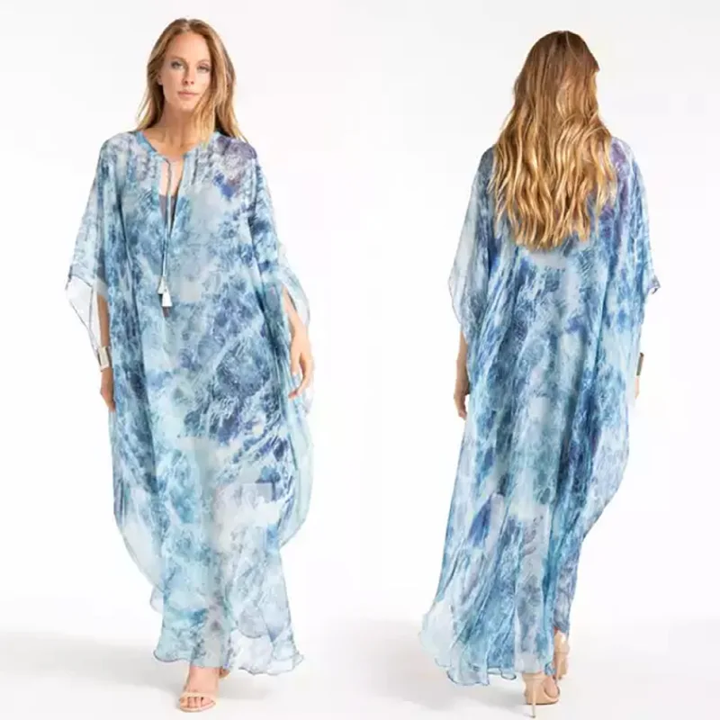 Wholesale Floral Printed Beach Cover Ups Suits Comfortable Beachwear Ladies Blouses And Tops  Dubai Arabic Evening Dresses