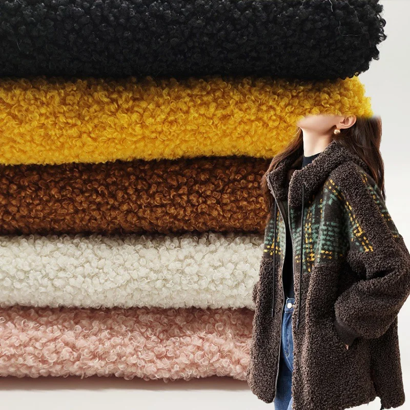 Wholesale Inventory Wool Upholstery, Sofa Textile Solid Faux Fur Fleece 100 Polyester Plush Teddy Boucle Fabric/