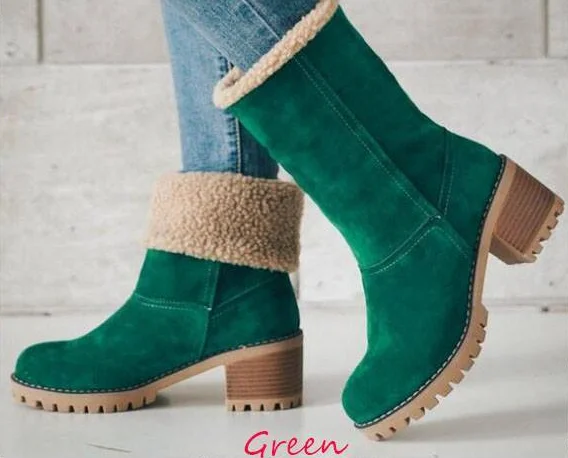 Free Shipping Sherpa Boots Martin Boots Snow Boots Large Antiskid Warm Middle Tube Thick Heel Can Be Worn With Flanging