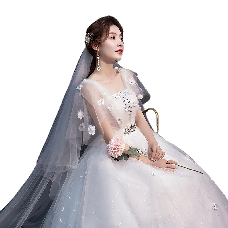 New high waist  large size straps photo studio fat bride flower wedding dress pregnant women bridal gown  Vest