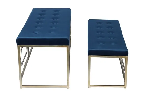 Bailey blue velvet bench metal frame chair with shoe rack