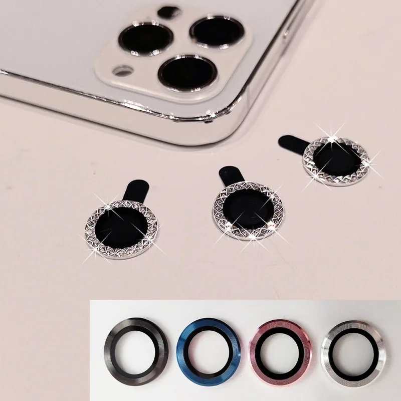 Diamond Camera Lens Protector For iPhone 11 12 13 Pro Max Metal Camera Ring Glass For iphone 12 mini Camera Protection Case