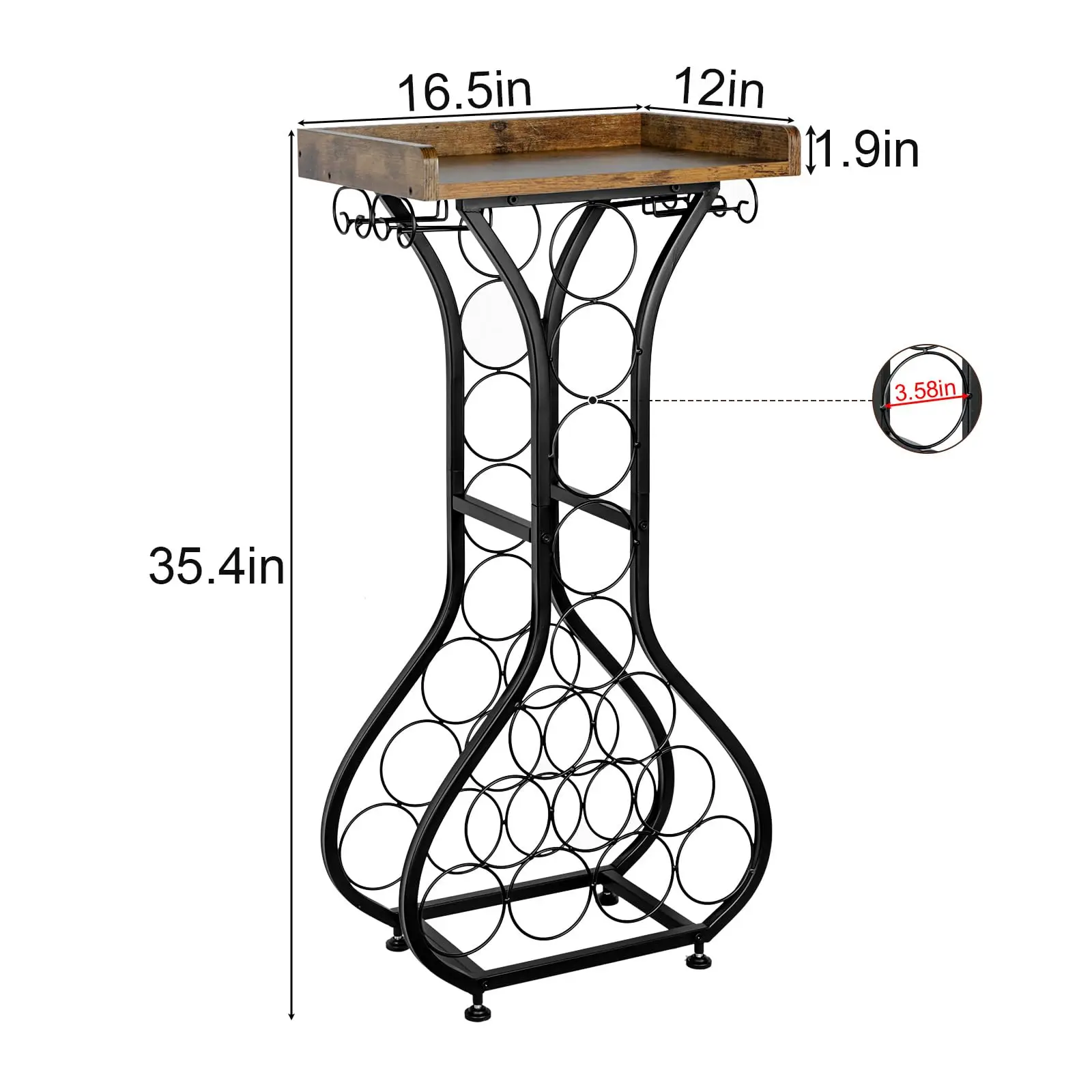 Wine Rack Freestanding Floor Mini Bar Table Wine Holder Stand Liquor Cabinet with Glass Holder Wood Tabletop 14 Bottles