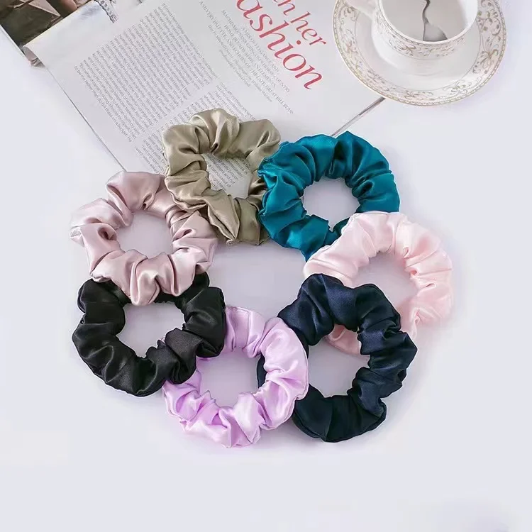 custom shiny metallic silk hair scrunchies ponytail holder satin scrunchies elastic band satin silk-like hair ties