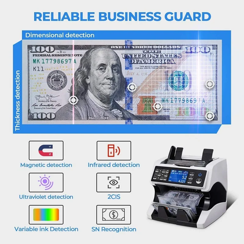 Vertical multi-currency bill counter, total amount, intelligent recognition, money counting machine