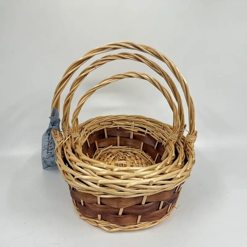 Hand Woven Wicker Wood Chip Gift Basket