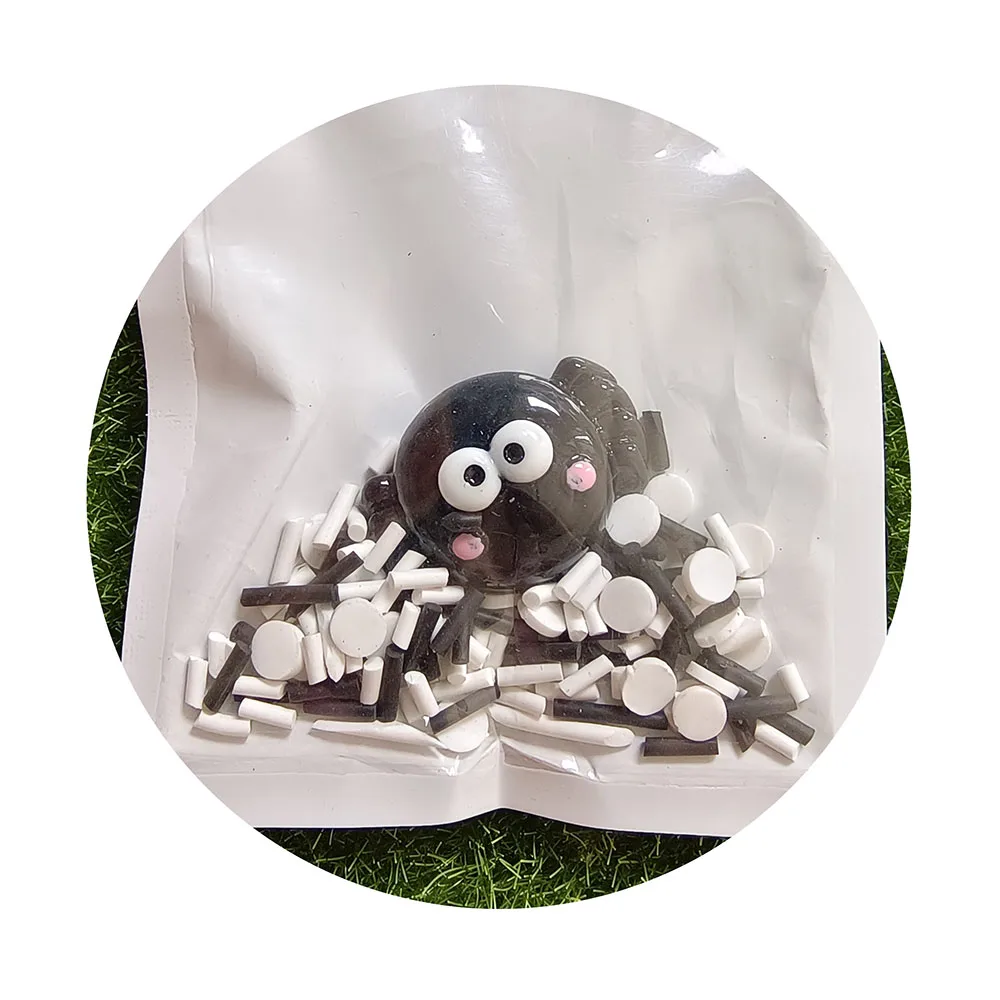 Halloween DIY Slime Fillers Cute Black Spider Face Clay Sprinkles 3D Art Sculpture Black Resin Bead Charms Halloween Packaging