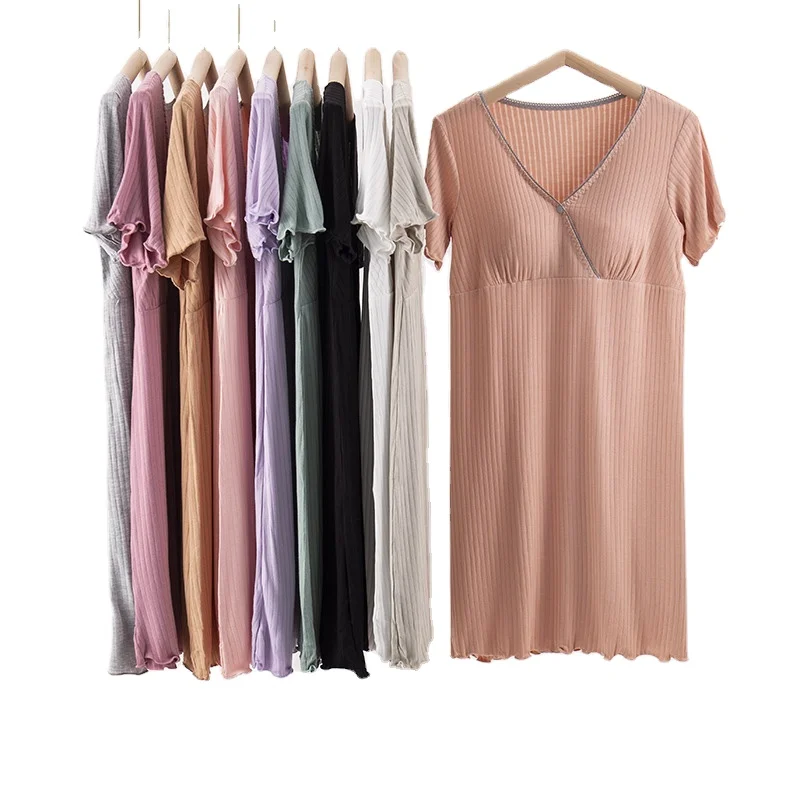 Nursing Pajamas Maternity Hospital Night Gown Lace Pregnant Night Dress Breastfeeding Lactation Wear Soft Fabric
