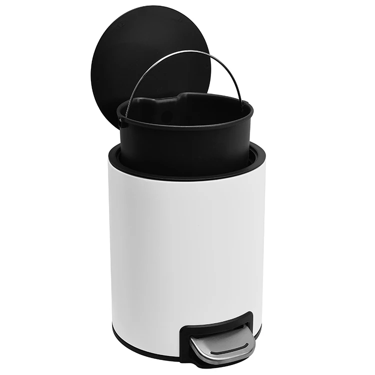 3l Food Trash White Powder Coating Stainless Steel Pedal Waste Bin Dust Bins For Indoor Trash Can