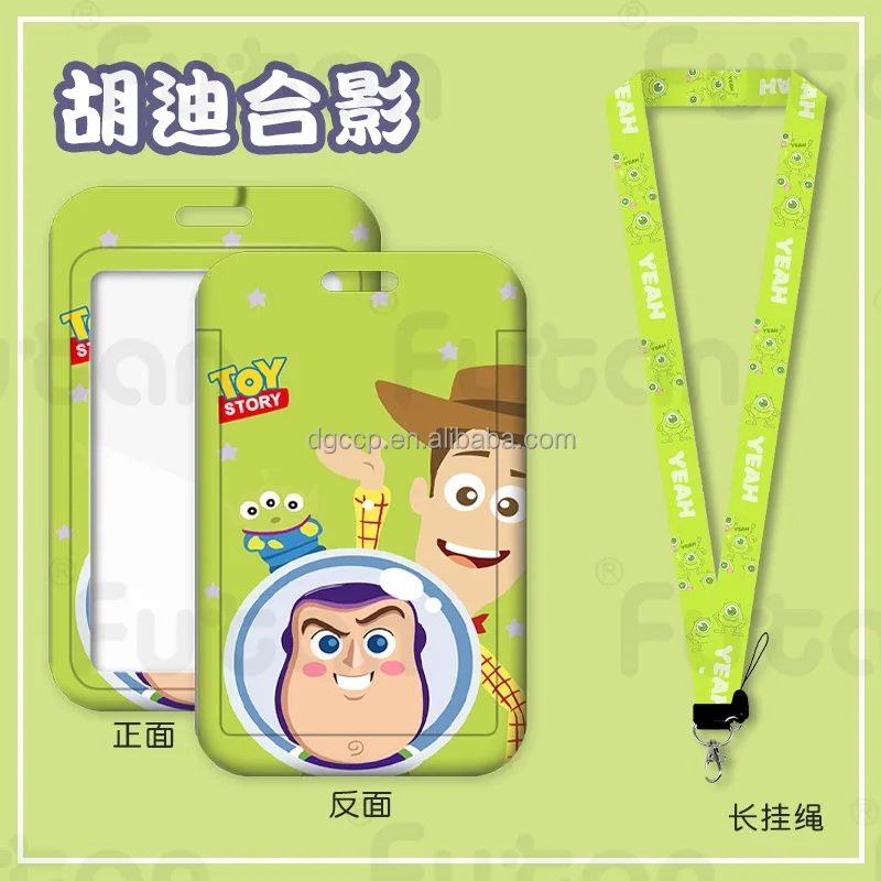 Cute Cartoon Woody Monster-Crew Card Holder Lanyard Anti-Lost Name Badge Bus Work ID Card Case with Lanyard
