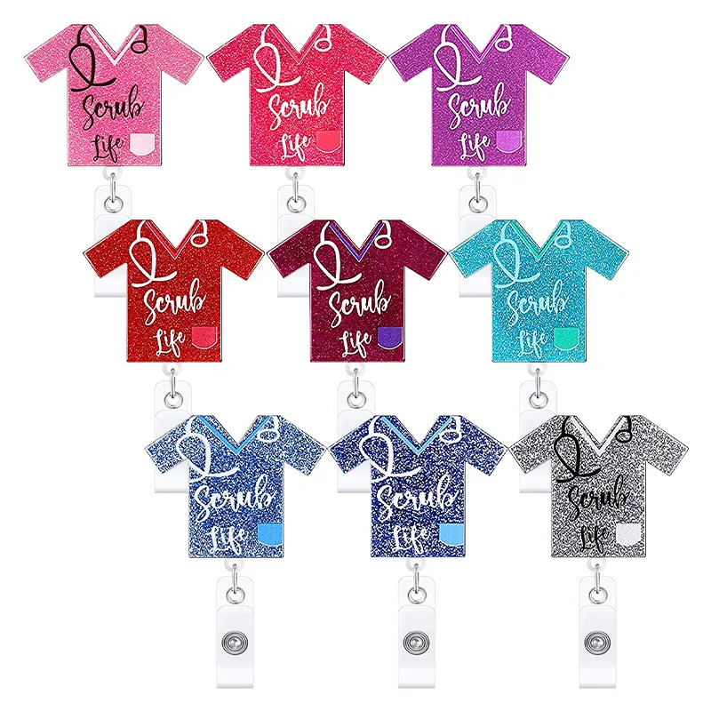 Alligator Clip Rotatable ID Name Doctors Work Card Badge Holder Retractable ABS Glitter Nurses Badge Reel