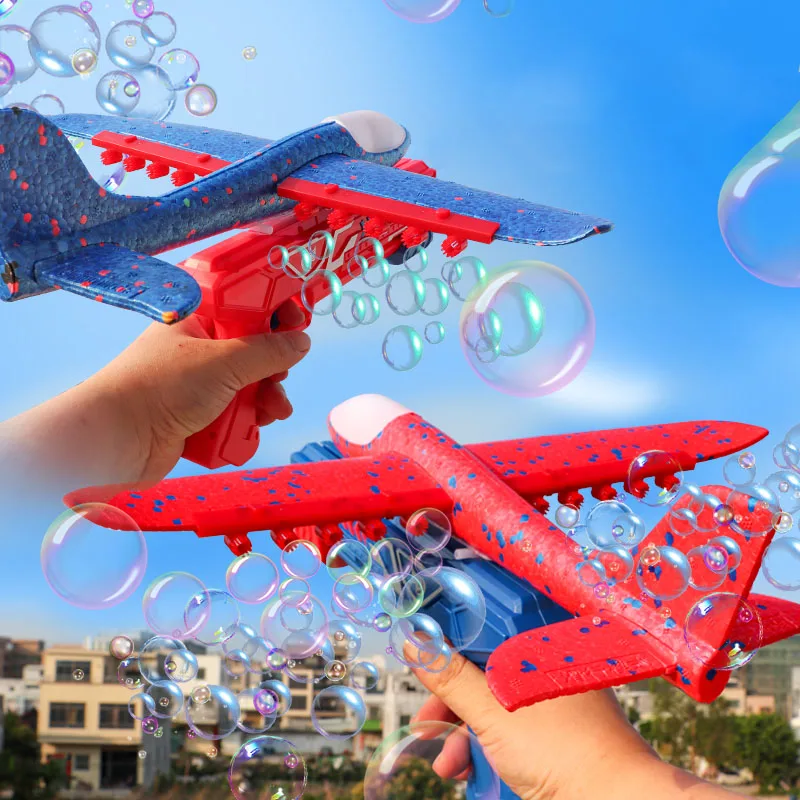 Bubble Flying Airplane Launcher Toys LED Light Foam Plane Toy Good Quality Outdoor Summer Toy