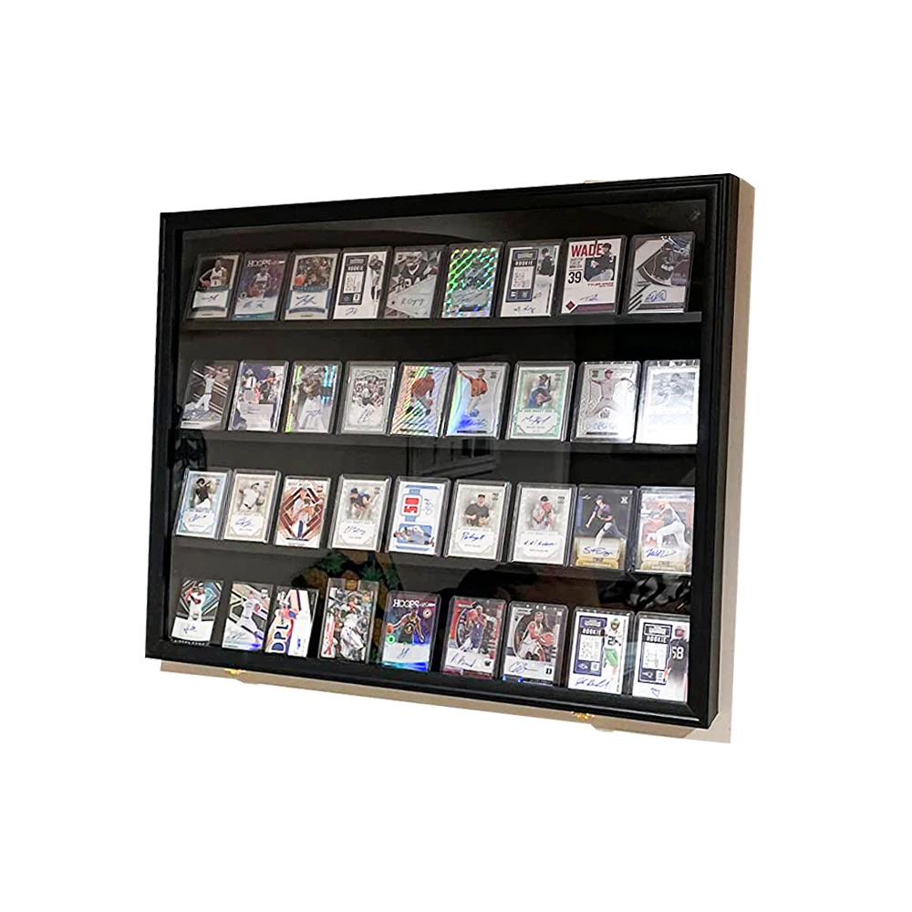 Lockable Wood Sports Card Display Case Acrylic Lid Sports Card Collector Wall Display Holder