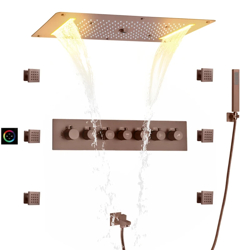28*15 Inch LED Shower Head Waterfall Rain Fog Ceiling Recessed Bathroom Thermostatic Bath & shower Sets