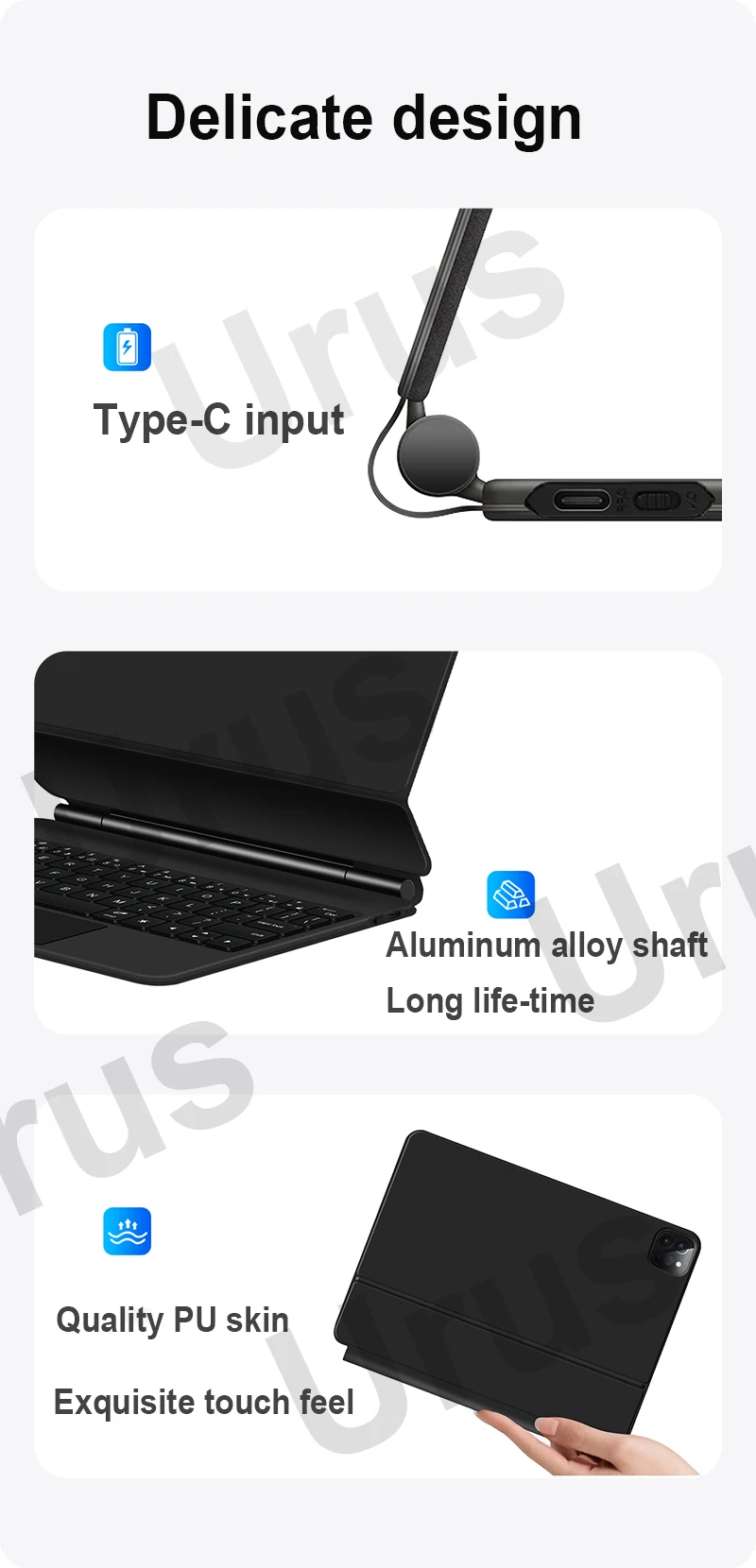 Urus KIP-12 wireless Keyboard Tablet Keyboard Case For Ipad Air 12.9 inch ipad Air 13inch Magic Case Keyboard For Ipad series
