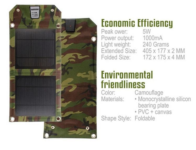 Outdoor solar phone charger backpacking foldable solar charger portable solar panel for tablet and phones