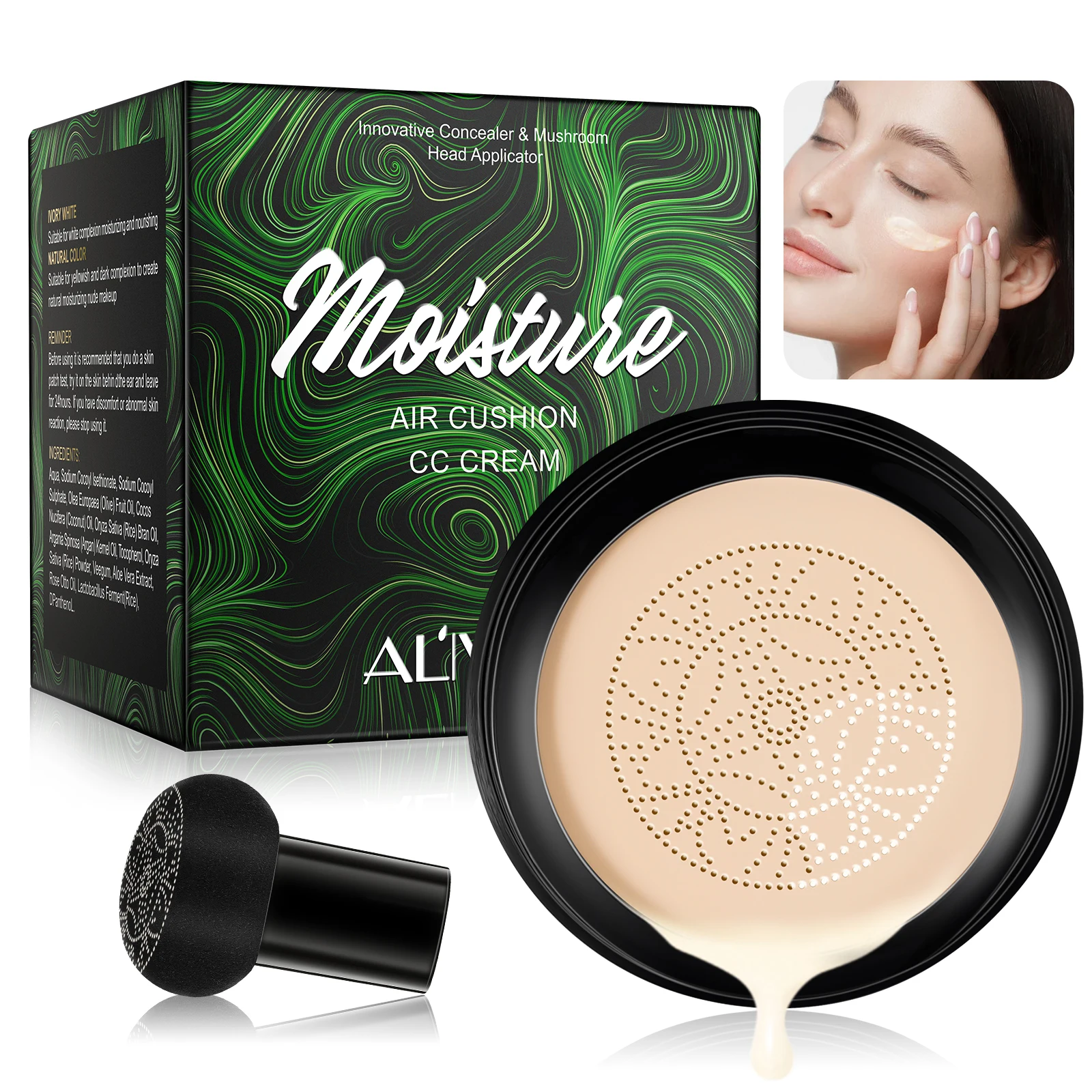 Aliver Ivory White Moisturizing Bright Concealer Foundation Beauty BB CC Cream Mushroom Head Air Cushion Makeup Foundation Light