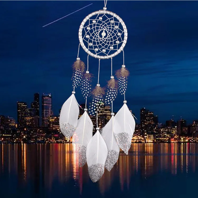 11cm Silver Glitter Feather Dream Catcher for Home Decoration Wholesale White Dream Catcher Decoration